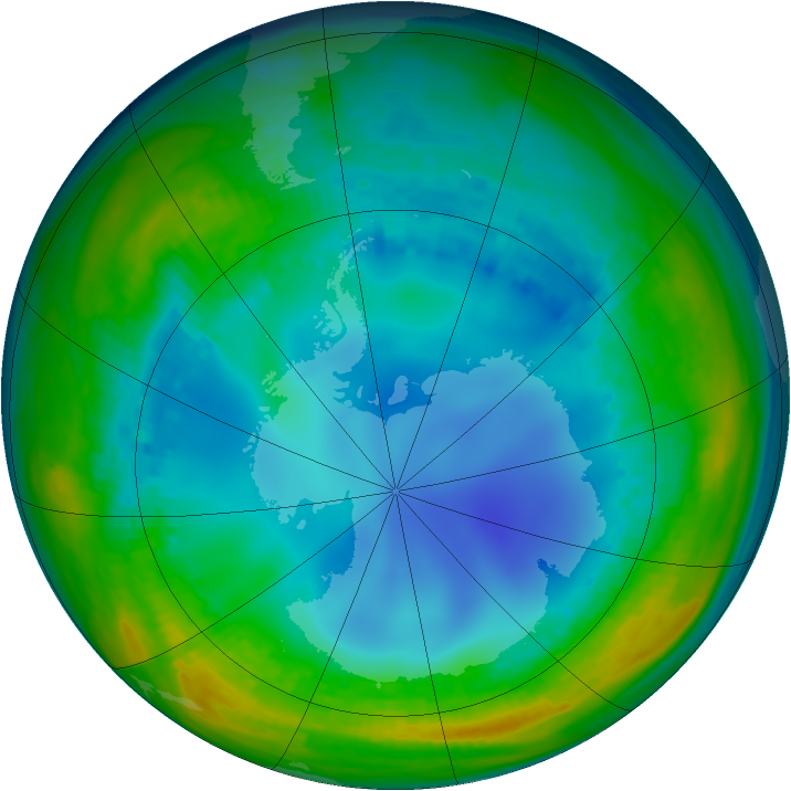 Antarctic ozone map for 26 July 1992